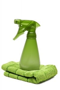 Green spray bottle & towel